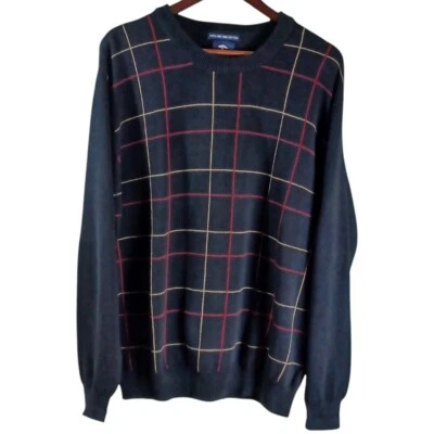 Pebble Beach Men's L Pima Cotton Black Red Gold Striped Lightweight Sweater  - Image 1 of 4