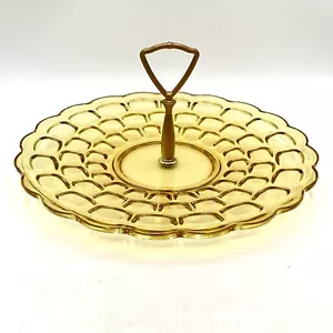 Vassoio vintage vetro federale Yorktown caramelle tidbit ambra oro manico centrale grande 11,5 - Foto 1 di 6