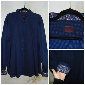 Jared Lang Contrasting Floral Trim Black Blue Geometric Pattern Button Front Top - Picture 1 of 8