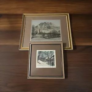 2 Hans Figura Bayerische Alpen 13x11” & 7x7” Seide Original Radierungen Nachlass signiert - Bild 1 von 20