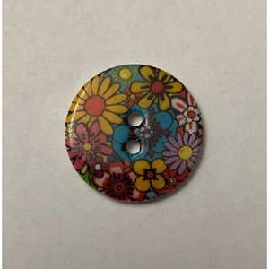Multi Colored Retro Floral Natural Pearl Shell Button - Made in France 15mm - Picture 1 of 2