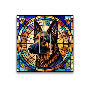 Deutscher Schäferhund Buntglas Blickdicht Lichtschalter Abdeckung Vinyl Aufkleber 84x84mm - Bild 1 von 1