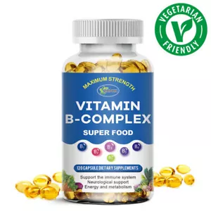 Vitamin B Complex 120 Capsules with Biotin & Folic Acid B1 B2 B3 B5 B6 B12 - Picture 1 of 8