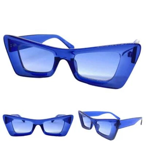 Classy Elegant Modern Retro Cat Eye Style SUNGLASSES Funky Thick Blue Frame Lens - Picture 1 of 6