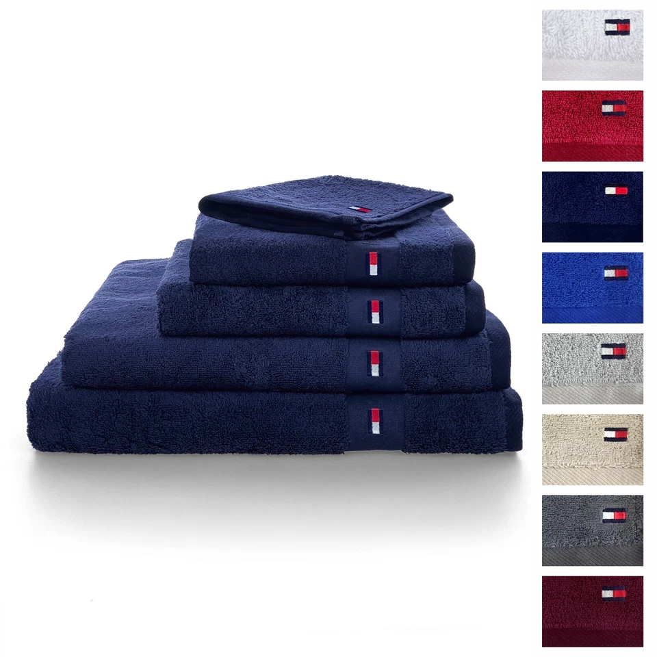 Asciugamani tris Tommy Hilfiger bagno telo doccia viso ospite spugna puro cotone - Image 1 of 1
