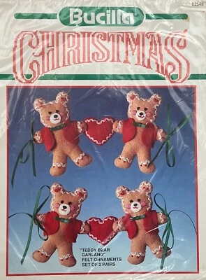 Kit de enfeites de Natal de feltro vintage NOS Bucilla TEDDY BEAR GUIRLANDA 82546 - Imagem 1 de 2