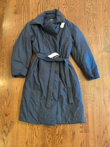 Gabardina larga con cinturón Uniqlo nueva con etiquetas AZUL MARINO para mujer PEQUEÑA liviana  - Imagen 1 de 11