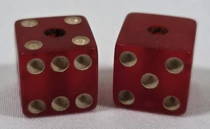 Rare! Vtg Bakelite Casino Craps Dice Translucent Cherry Red w/Holes - Picture 1 of 4