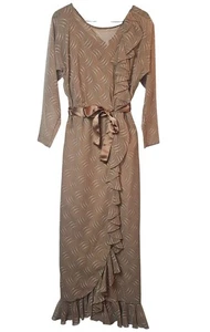 Maxi abito da sera vintage anni 60 Kay Kipps New York trasparente floreale marrone a pois - Foto 1 di 10
