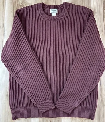 LL Bean Rib Knit Sweater Men’s Large Burgundy Heavyweight Cotton Pullover 0JSA4 - Image 1 of 4