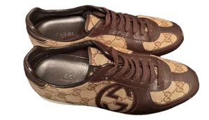 PRE-OWNED  GUCCI  Royal sport Interlocking GG SNEAKERS Brown Leather 36.5 - Picture 1 of 6