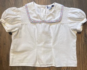 Vintage Ross Maid Embroidered Collar Smocked Garden Core Girls Blouse Size 5T - Picture 1 of 9