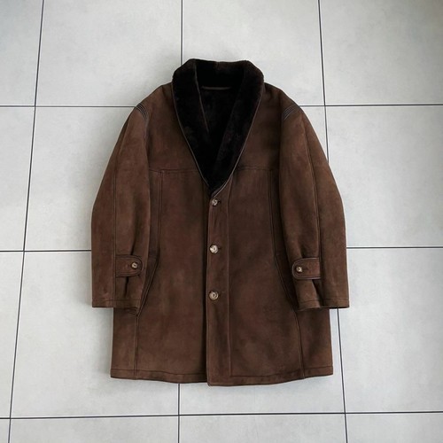 Giacca pelle shearling LOEWE vintage 3 bottoni logo anagramma taglia 51 lunga 89 cm