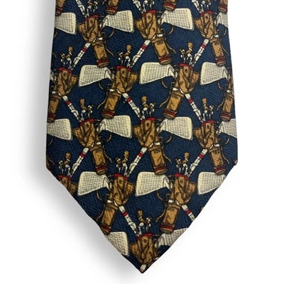 Corbata, The Original B.D. Bolsas, tema de golf, accesorio de colección para hombre, todo de seda Foto 1 de 4