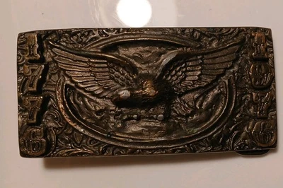 Vintage Patriotic American Eagle Dress Belt Buckle 1776 1976 Solid Brass - Image 1 of 3