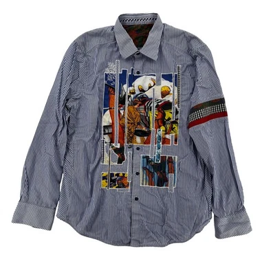 Robert Graham Shirt Mens 2XL Classic Fit Striped Graphic Patchwork Embroidered - Image 1 of 4