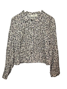 Jacqui E linen jacket crop leopard button up pockets casual AU/UK 16 us 12 - Picture 1 of 6