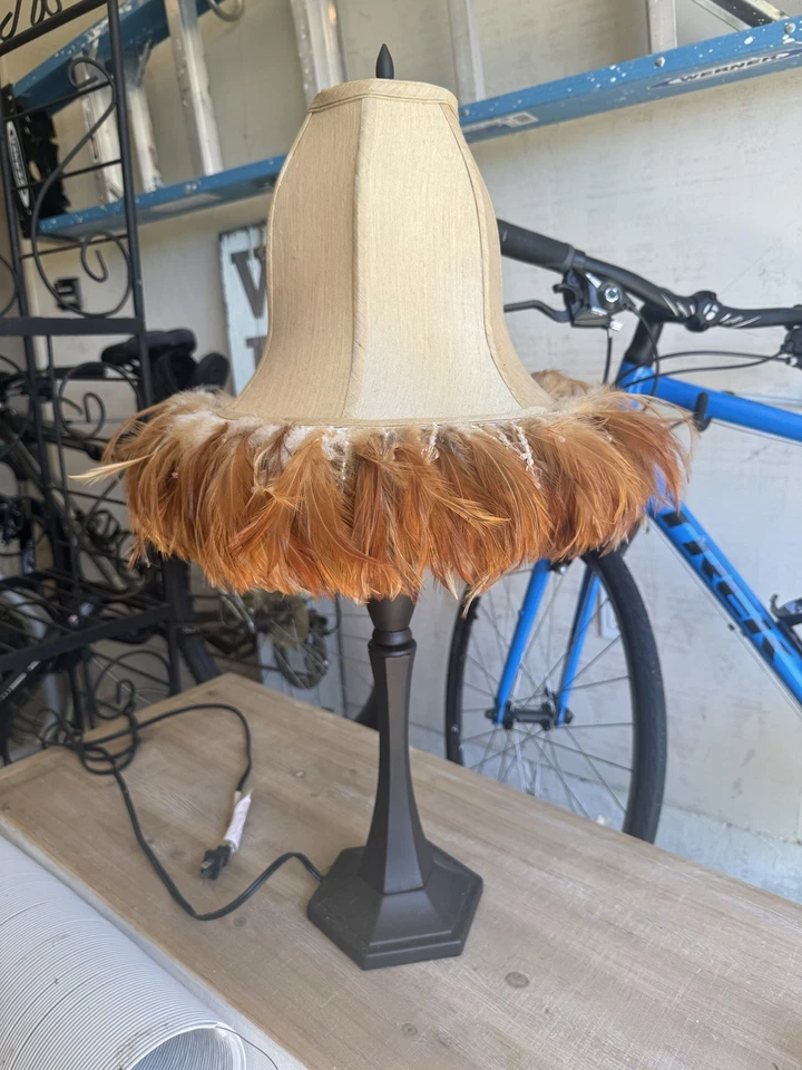 Rustic Feather-Trimmed Table Lamp – One-of-a-Kind Western Décor - Image 1 of 1