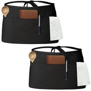 Server Aprons With 3 Pockets Waitress Waiter Waist Apron For Women Men Restauran - Picture 1 of 7