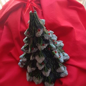 Vintage Handmade Frosted Ceramic Red Topper Lighted Christmas Tree. 18 inchs. - Picture 1 of 4