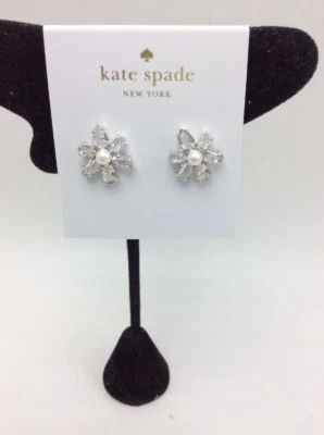 $48 Kate Spade silver tone & imitation pearl FLORA flower stud earrings Z6 - Image 1 of 4
