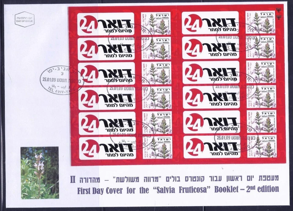 ISRAEL 2009 FLOWER DOAR 24 DEFINITIVE BOOKLET 12 STAMPS 2nd issue FDC - Image 1 of 1