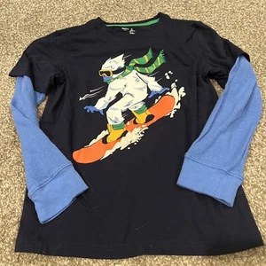 Gap Kids Boys Top Waffle Long Sleeve Navy Blue Snowboarding Graphic Shirt Size L - Picture 1 of 7