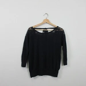 Club Monaco Sweater Top Women S Black 3/4 Sleeve Crochet Tie Back Viscose 248 - Picture 1 of 10