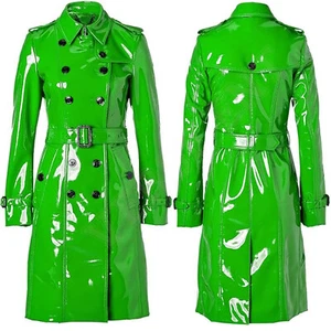 Women PVC Leather Trench Vinyl Shiny Light Weighted Raincoat Stylish Trench Coat - Picture 1 of 5