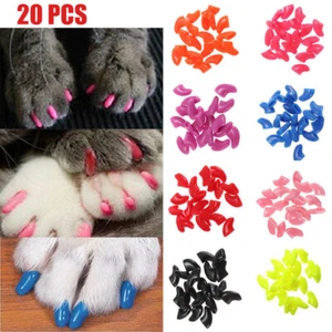 20Pcs Pet Cat Soft Silicone Paw Claw Control Nail Caps Cat Kitten Nail Covers π₯ - Picture 1 of 33