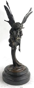 Signed Original Fairy With Wings Goddess Bronze Marble Sculpture Statue Lost Wax - Picture 1 of 10