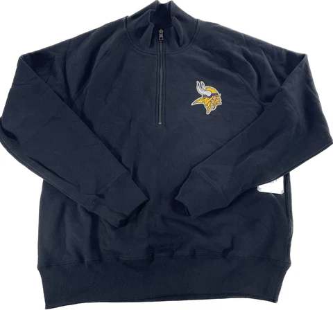 Minnesota Vikings Sweatshirt Size Large Black 1/4 Zip Pullover Logo Sweater Mens Cover