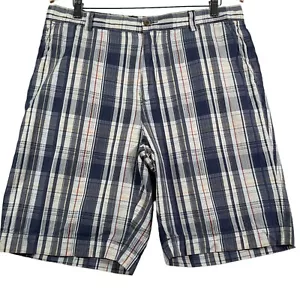 Tommy Bahama Shorts Mens 35 Blue Plaid Cotton Silk Blend Flat Front Chino 9" - Picture 1 of 10