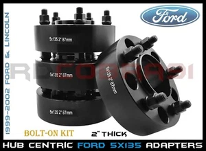 Full Set 2" Thick 5x135 Hub Centric Black Wheel Adapter For Lincoln Navigator - Picture 1 of 9