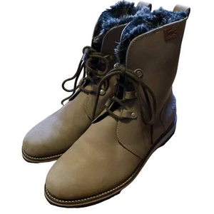 Lacoste Baylen Tan Ankle Boots Women's Size 7 Lace-up Faux Fur Lined Boots - Picture 1 of 12