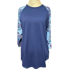 Camicia Lularoe Large Blu Multicolore Floreale Paisley Randy - Foto 1 di 5
