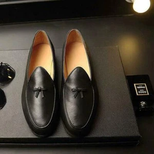 New Mens Belgian Dress Leather Slip on Loafers Flat Bowtie Business Casual Shoes - Imagen 1 de 4
