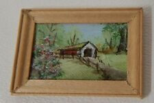 Miniature Doll House Oil Painting- Covered Bridge in Fall - Artisan Signed