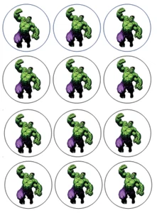 12 Hulk Superhero Edible Wafer Paper Cupcake Toppers - Picture 1 of 1