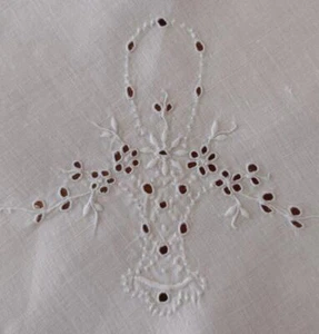 Vintage Madeira Linen Tablecloth Topper Wedding Basket Embroidery Bridal Eyelets - Picture 1 of 3
