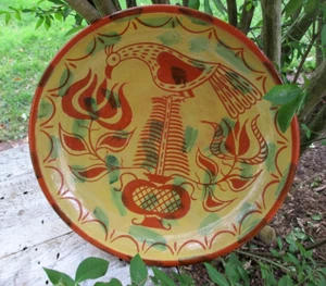 JCS Seagraves Pennsylvania German Folk Art Pottery Bird Tulip Plate Signed OOAK - Picture 1 of 20