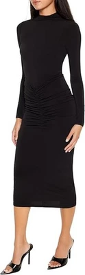 Vestido midi ceñido al cuerpo acanalado negro XL Forever 21 para mujer Foto 1 de 4