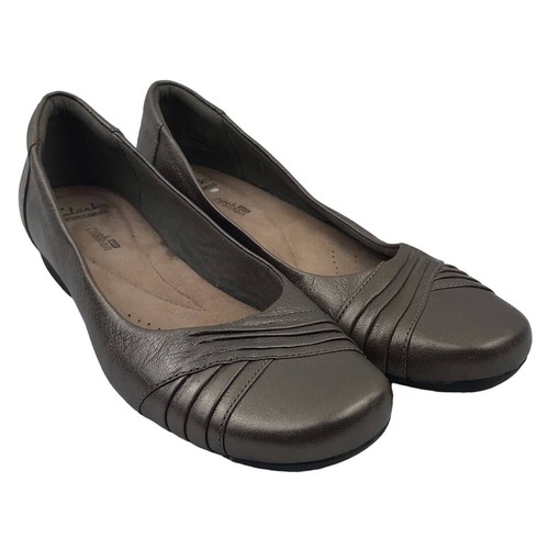 CLARKS Ballerine Donna Pelle 15807 Bianco Fria Peltro Metallizzato Taglia 7M
