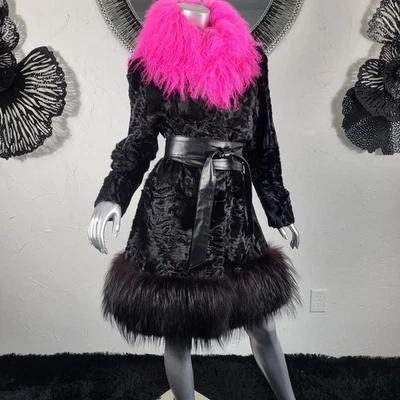 J. MENDEL~M/L~VINTAGE GENUINE BLACK SHEARED LAMB FUR REAL FOX FUR COAT JACKET - Image 1 of 4