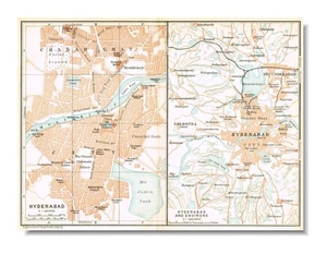 Hyderabad Haidarābād 1914  INDIA  ANTIQUE ORIGINAL  MAP CITY PLAN  TELLANGANA - Picture 1 of 16