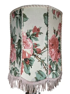 Vtg Floral Lampshade Shabby Chic Cottagecore Roses Fringe Trim Fabric Shade 15” - Picture 1 of 17