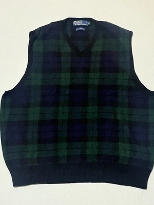 Polo by Ralph Lauren Chaleco Suéter Tejido 100% Lana de Cordero a Cuadros XL Azul Verde Foto 1 de 4