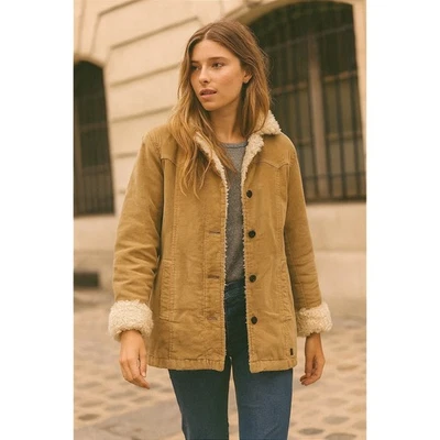 Chaqueta De Colección Y2K Años 90 Abercrombie & Fitch XS Sherpa Forrada Terciopelo Beige Boho Western Foto 1 de 4