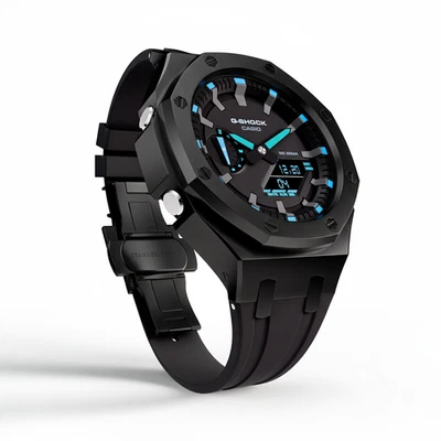 Casioak Mod Watch Casio G-Shock GA-2100 Black Metal Case Strap Modded GA2100-1A2 - Image 1 of 4