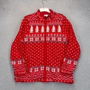 Coldwater Creek Strickjacke Damen Medium rot Bäume Schneeflocke durchgehender Reißverschluss Pullover - Bild 1 von 11